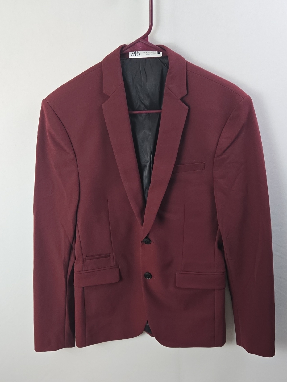 Zara Men's Slim Fit Wine-Red Two-Button Blazer Sz 36 Dressy Formal Special Event